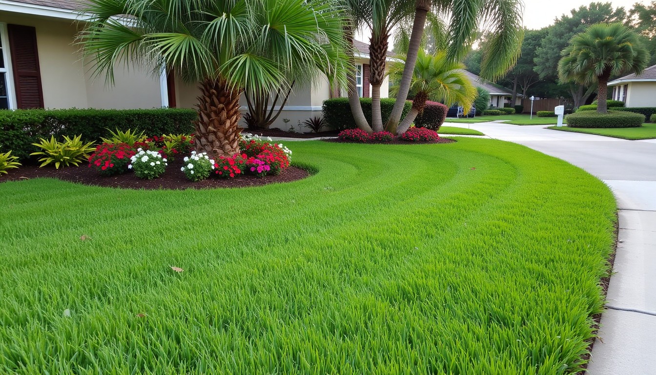 Well-maintained lawn in Deltona Florida with clean edging and tidy beds