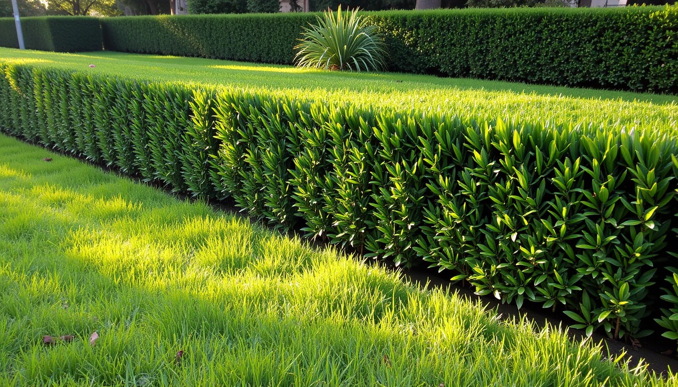 Freshly trimmed hedge with clean straight edges and tidy cleanup